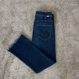 MOTHER Dark Indigo Ankle Frayed-Hem Jeans